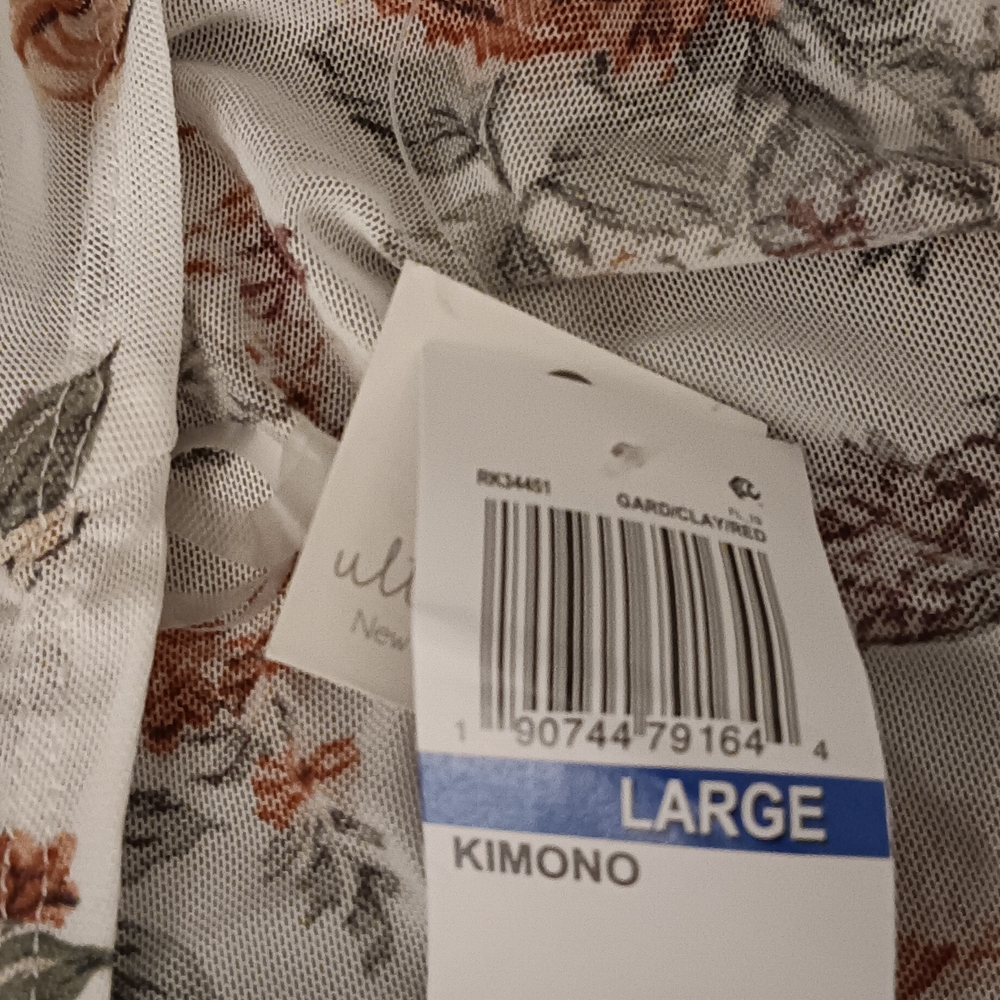 Ultra Flirt White Floral Sheer Kimono Dusters Women's Size L New With Tags - Picture 6 of 6